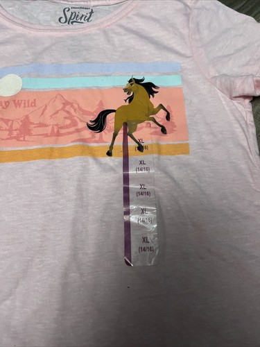NWT Girls' Spirit Untamed Movie Horse Spirit T-shirt Pink Extra Large - Picture 2 of 5