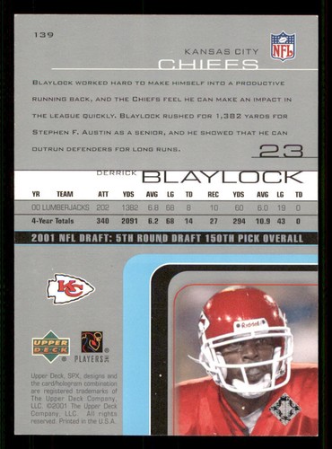 2001 SPx #139B Derrick Blaylock RC /999 - Picture 2 of 2