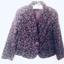 Womens Velvet Jacket 8 Willi Smith Lined Plum Floral Fitted 1 Button