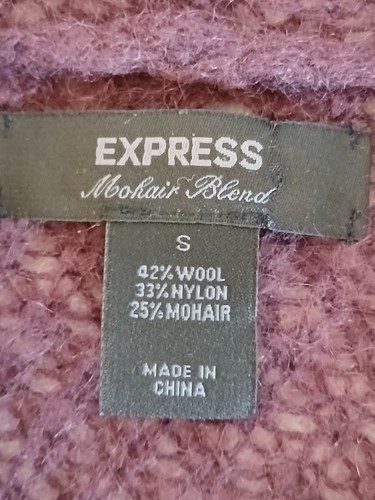 Express Wool Mohair Blend Cardigan Sweater Women Small Short Sleeve Burgundy - Picture 12 of 13