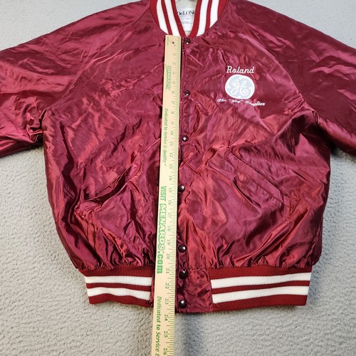 VTG Satin Bomber Jacket Mens Extra Large Quilted Maroon GE General Electric USA - Picture 4 of 13