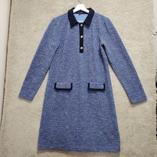 Talbots Tweed Kleid Damen mittelblau Baumwolle Stretch Langarm Polokragen