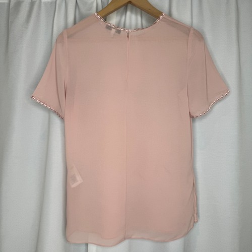 Reiss Pink Stella Lace Trim Top Blouse Size 6 Short Sleeve Sheer Casual Womens - Picture 3 of 13