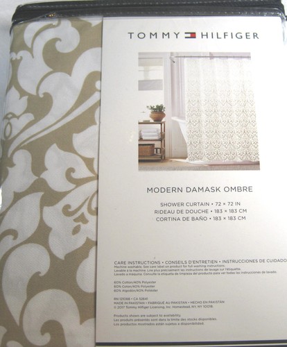 Tommy Hilfiger Modern Damask Ombre Shower Curtain Beige & White 72" x 72" - Picture 2 of 2