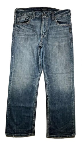 Silber Jeans Mid Rise Gordie gerades Bein lockere Passform dicke Nähte Herren 30 x 32 - Bild 3 von 4