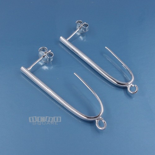2 aretes largos de plata de ley con poste en J con embragues, lazo abierto 34 mm #33575 - Imagen 2 de 5