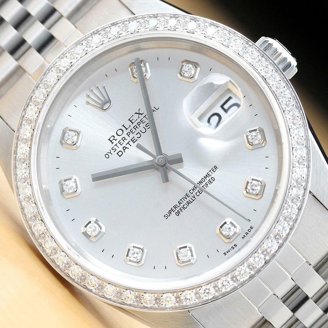 MENS ROLEX DATEJUST FACTORY DIAMOND 18K WHITE GOLD & STEEL QUICKSET WATCH 16234 OV10978 MENS ROLEX DATEJUST FACTORY DIAMOND 18K WHITE GOLD & STEEL QUICKSET WATCH 16234 OV10978