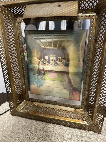 VINTAGE LIGHTED JESUS 3D LENTICULAR HOLOGRAM LAST SUPPER METAL SHADOW BOX FRAME - Picture 8 of 13