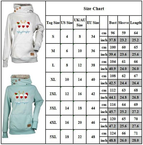 Women's Hoodie Tops Blouse Christmas Xmas Hooded Sweatshirt Pullover Plus Size - Picture 4 of 34