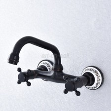 Oil Rubbed Bronze Bathroom Basin Sink Faucet Dual Handles Mixer Tap Wall Mount