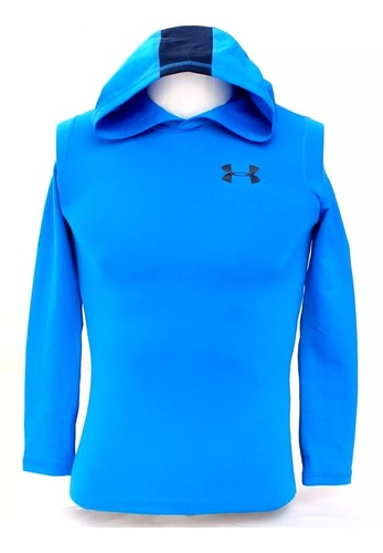WoW~ UA Under Armour sz YXL Boys Coldgear Fitted Hoodie Fleece Navy Blue m64