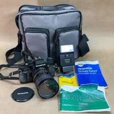 Olympus OMPC 35mm Film SLR Camera with 28-70mm Lens & Flash Power Tested