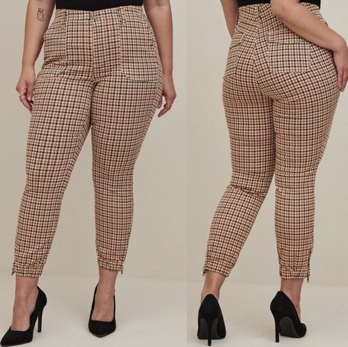 Torrid NEW High Rise Houndstooth Print Joggers Pants Orange Cream Black 20 Tall - Picture 2 of 6