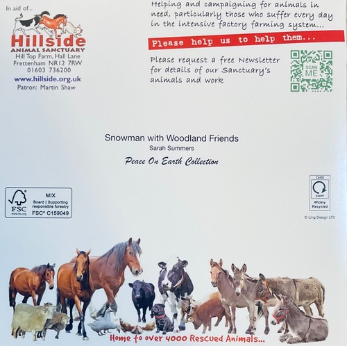 CHARITY WEIHNACHTSKARTE ~ SCHNEEMANN MIT WALDFREUNDEN ~ EINZELKARTE ~ SIEHE BESCHREIBUNG - Bild 3 von 3