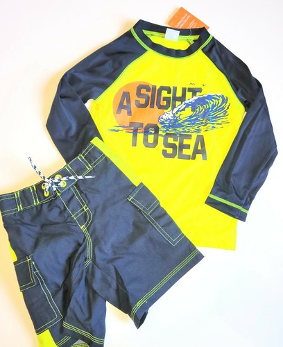 Gymboree sz 5 Boys Swim Rashguard Set Ocean Surf Yellow NWT - Picture 2 of 4