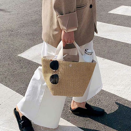 Lady Fashion Wicker Handbag Bags Tote Beach Straw Woven Summer Rattan Basket Bag - Picture 3 of 14