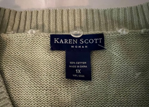 Karen Scott 2pc Sweater & Scarf women Sz 1X Cotton V-Neck L-Sleeve Pull-Over - Picture 4 of 8