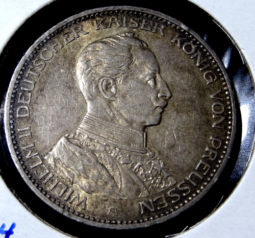 1914-A PRUSSIA - Germany DREI 3 MARK - WILHELM II - .900 SILVER - KM# 538 - Picture 2 of 3