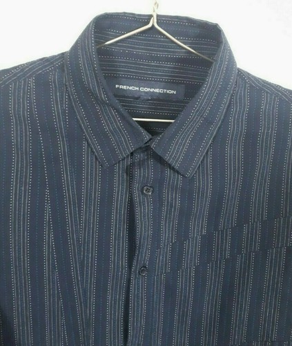 French Connection Long Sleeved Shirt Mens Medium M Navy Blue Stitching Formal - Picture 3 of 11