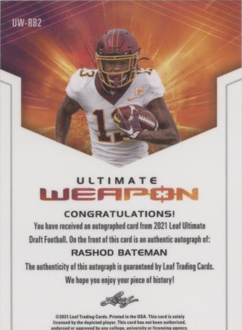 2021 Leaf Ultimate Draft Rashod Bateman #UW-RB2