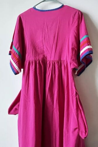 Vintage Boho House Dress Mumu Size Sm Fuchsia Striped Cotton Zip Up Appel - Picture 6 of 9