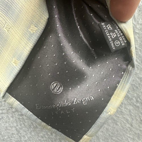 Ermenegilda Zegna 100% Silk Neck Tie Blue Beige AOP MI ITALY 59”, 4” Luxury - Picture 2 of 8