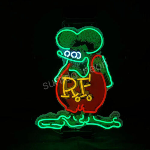 Letrero de luz de neón Rat Fink RF Rod Mouse estilo clásico clásico para hombre cueva 15"x19" - Imagen 2 de 3