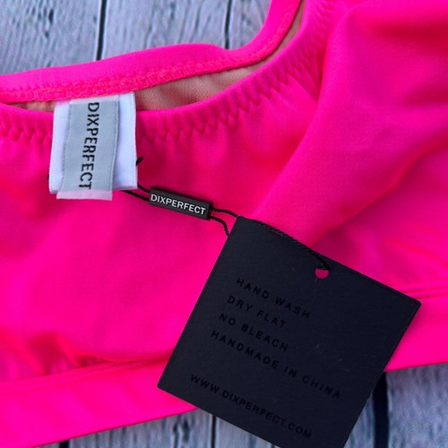 Dixperfect Crop Top High Waist Cut Cheeky Bottom Bikini Set Hot Pink Swimsuit Lg - Picture 10 of 13