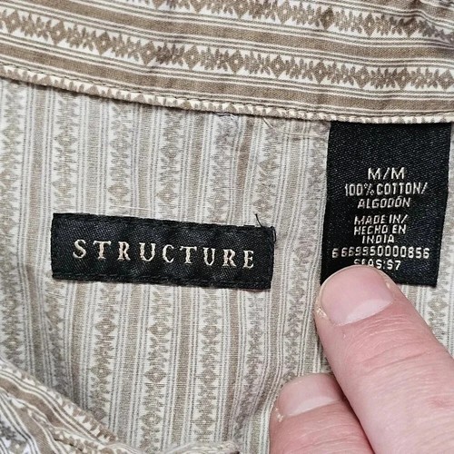 VTG Structure Striped Diamond Button Up Shirt Men Medium Brown Western Snaps - Picture 5 of 7