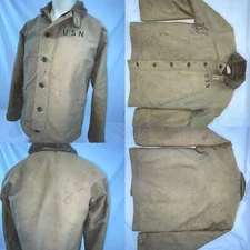 VTG WWII 40s MENS 38 US NAVY N-1 GREEN DECK JACKET