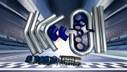 Universal 2.5" 64mm Aluminum Intercooler Turbo Piping Pipe + Blue Hose Kits - Picture 4 of 5