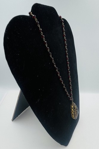 Antique Czech Victorian Bohemian Red Garnet Brass Necklace - Picture 2 of 8