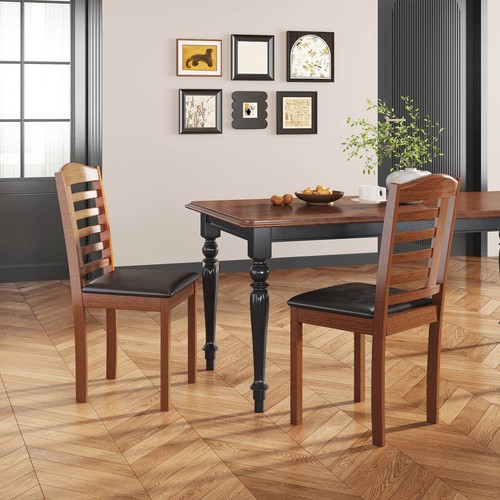 PU Leather Upholstered Dining Chair Set of 4 w/ Rubber Wood Legs Padded Seat - Picture 3 of 8