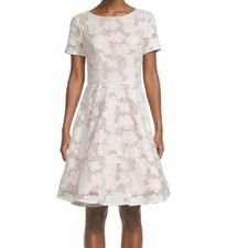 Shani Women's White & Nude Floral Novelty Fit and Flare Cocktail Dress
