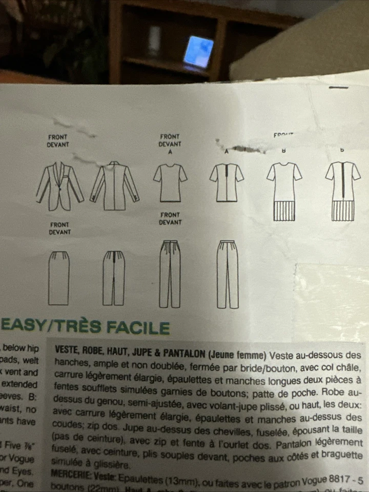 Vogue Sewing Pattern 1087 Ladies Career Wardrobe Jacket Dress Top Skirt Pants 14 - Image 4 of 4