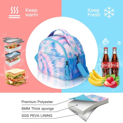 Choco Mocha Blue Lunch Bag for Girls, Insulated Lunch Bag for Middle School G... - Picture 5 of 6