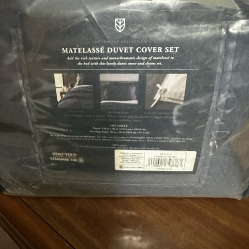 Fieldcrest King Matelasse Duvet Cover Set Blue Cotton Cover And 2 King Shame NIP - Bild 6 von 8