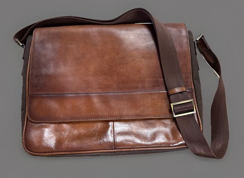 Pronto Uomo Messenger Bag, Herren Büro Aktentasche, braun Leder & Canvas schön - Bild 1 von 7