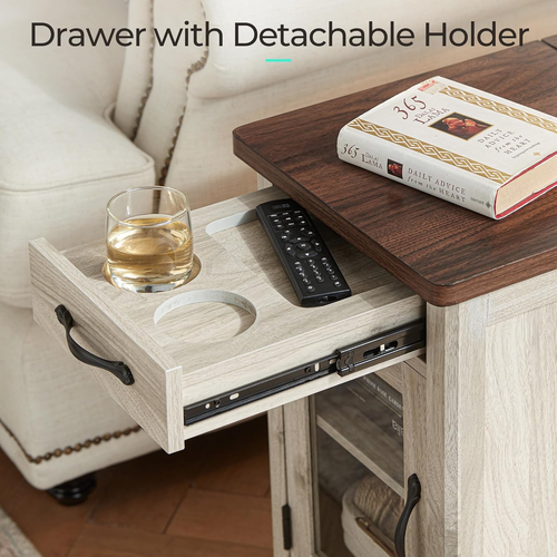 Farmhouse End Table with Charging Station, Narrow Side Table for Living Room, So - Picture 7 of 8