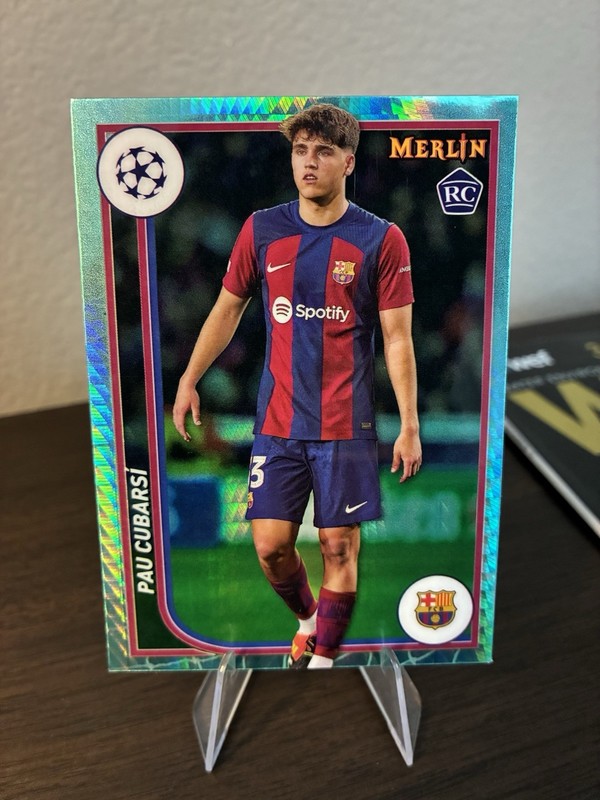 Pau Cubarsi 2023-24 Topps Merlin UEFA Aqua Prizm Rookie RC #103 Spain Barcelona