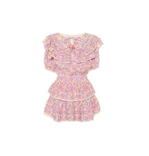 LoveShackFancy Liv Mini Dress Womens Small Pink Yellow Floral Short Sleeve White