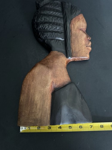 Hand Carved African Woman Vintage Solid Wood Wall Hanging Or Standing Art 16” - Picture 10 of 11