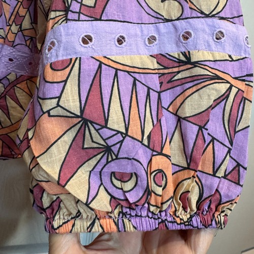 Anthropologie Let Me Be Peasant Top Purple Geometric Print Lace Boho Size Large - Picture 7 of 14