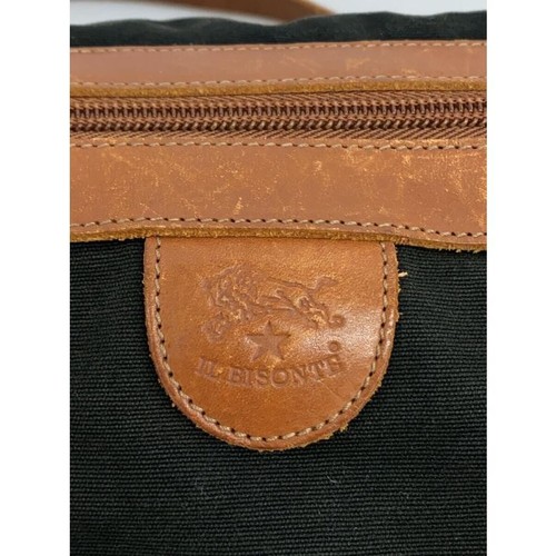 IL BISONTE Black Canvas Leather Shoulder Bag Crossbody Medium Size Italy - Picture 5 of 7
