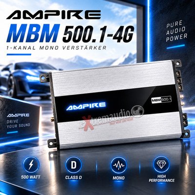 AMPIRE MBM500.1-4G 1-Kanal Mono Endstufe Class D Verstärker 500 Watt RMS