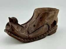 Carved Black Walnut Shoe Sculpture Folk Art Mid‑Century 1950s VTG 5½″ long