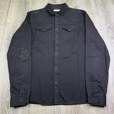 AllSaints Mens Black Twill Button Down Western Long Sleeve Shirt Size M