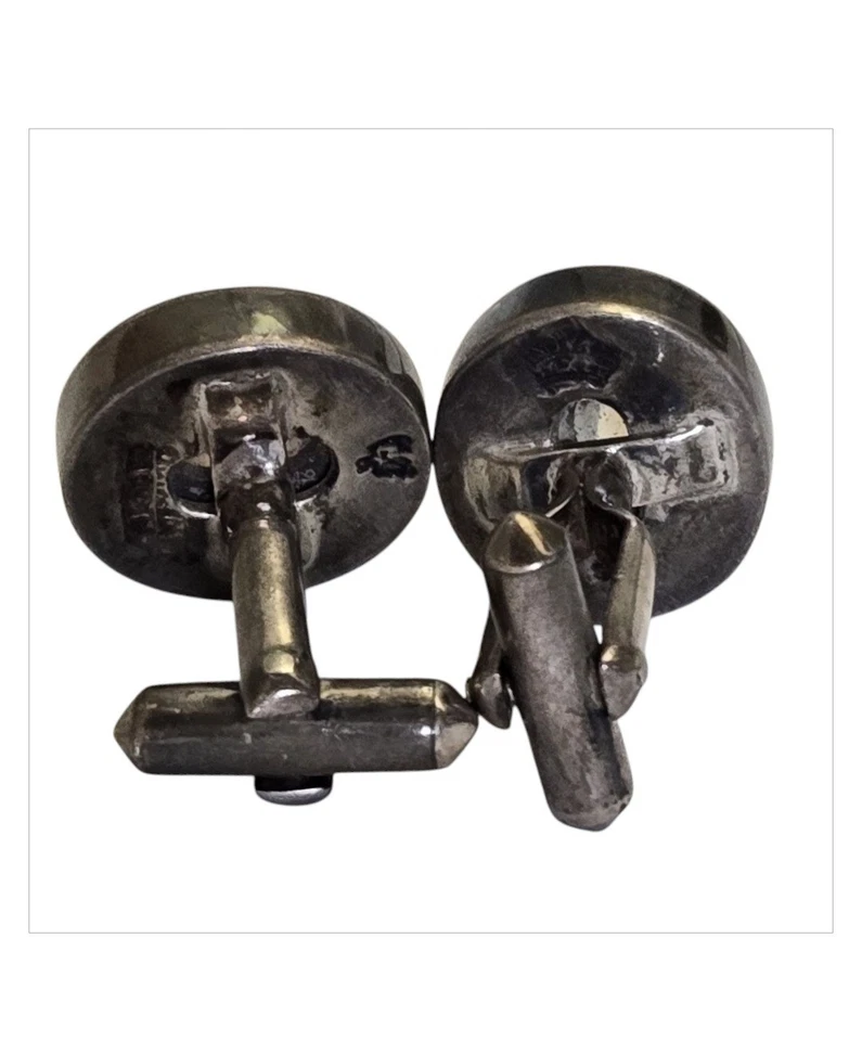 Gemelos históricos Antonio Pineda Taxco de plata esterlina mexicana piedra lunar Foto 4 de 4