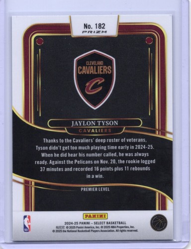 2024-25 Panini Select - Jaylon Tyson (RC) Blue Cracked Ice Prizm #182 Cavaliers - Imagen 2 de 2