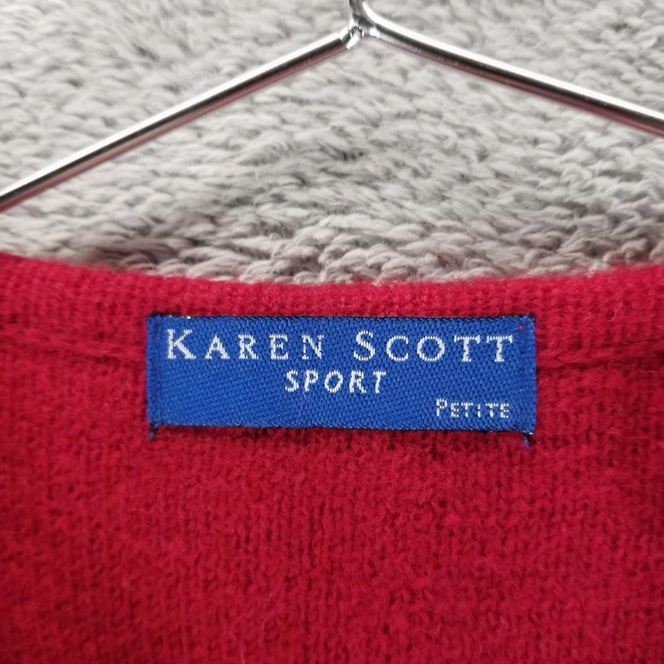 Suéter Vintage Karen Scott Mujer Pequeño XL Rojo Lana Navidad Cárdigan Años 90 Foto 4 de 4